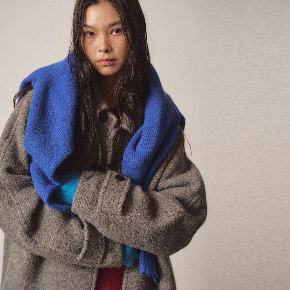 W Angora Blend Herringbone Classic Balmacaan Coat_Grey