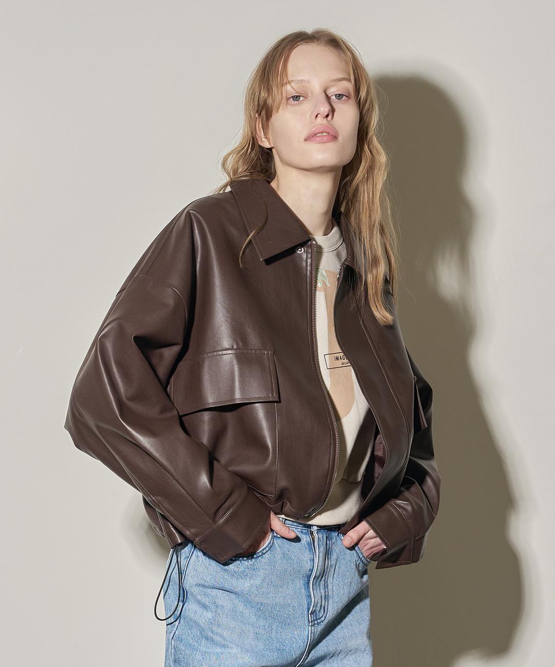 **당일출고**Daily Crop Leather Jacket (Brown)