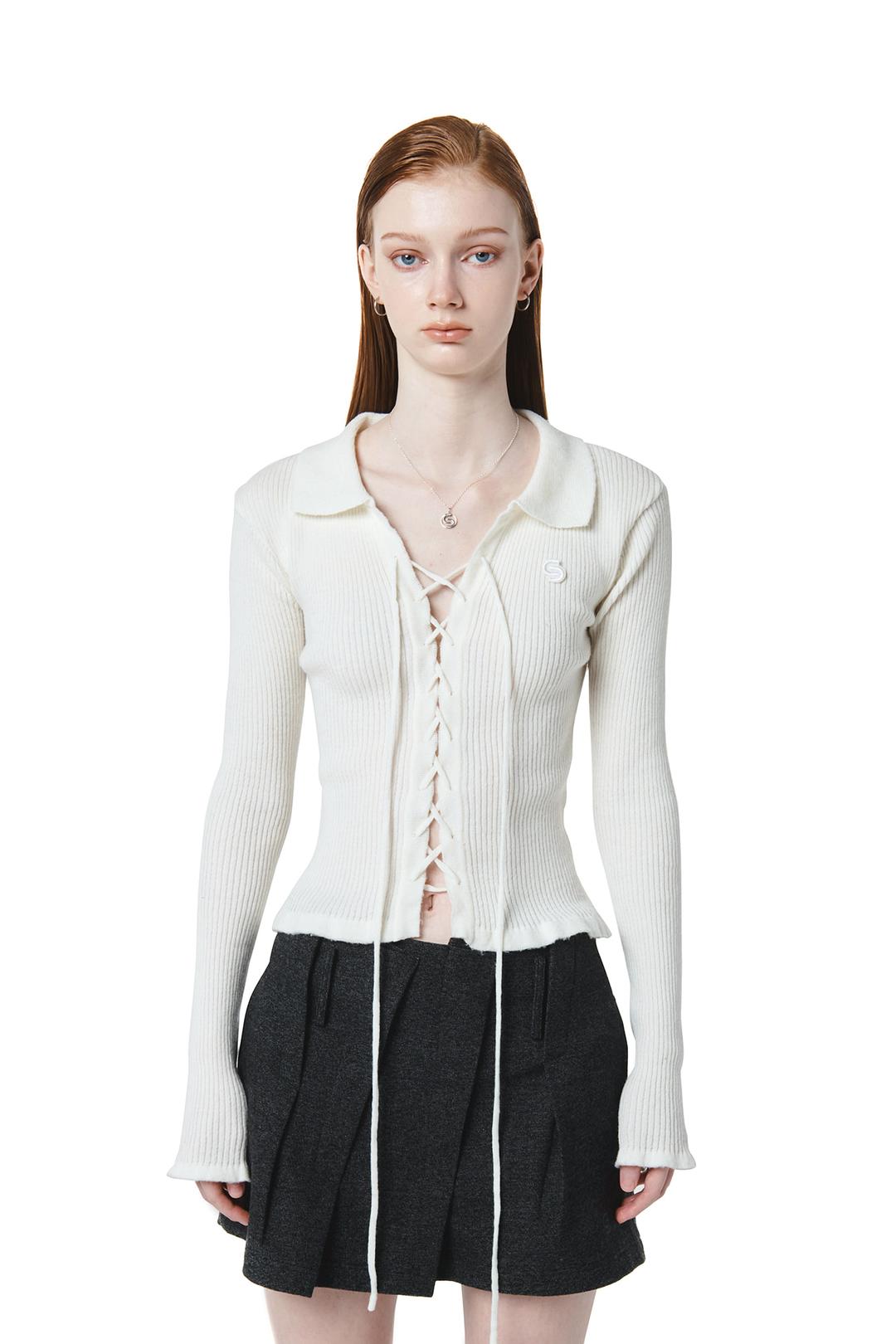 EYELET SHIRRING COLLAR KNIT / IVORY[예약배송 9월3째주 순차발송]