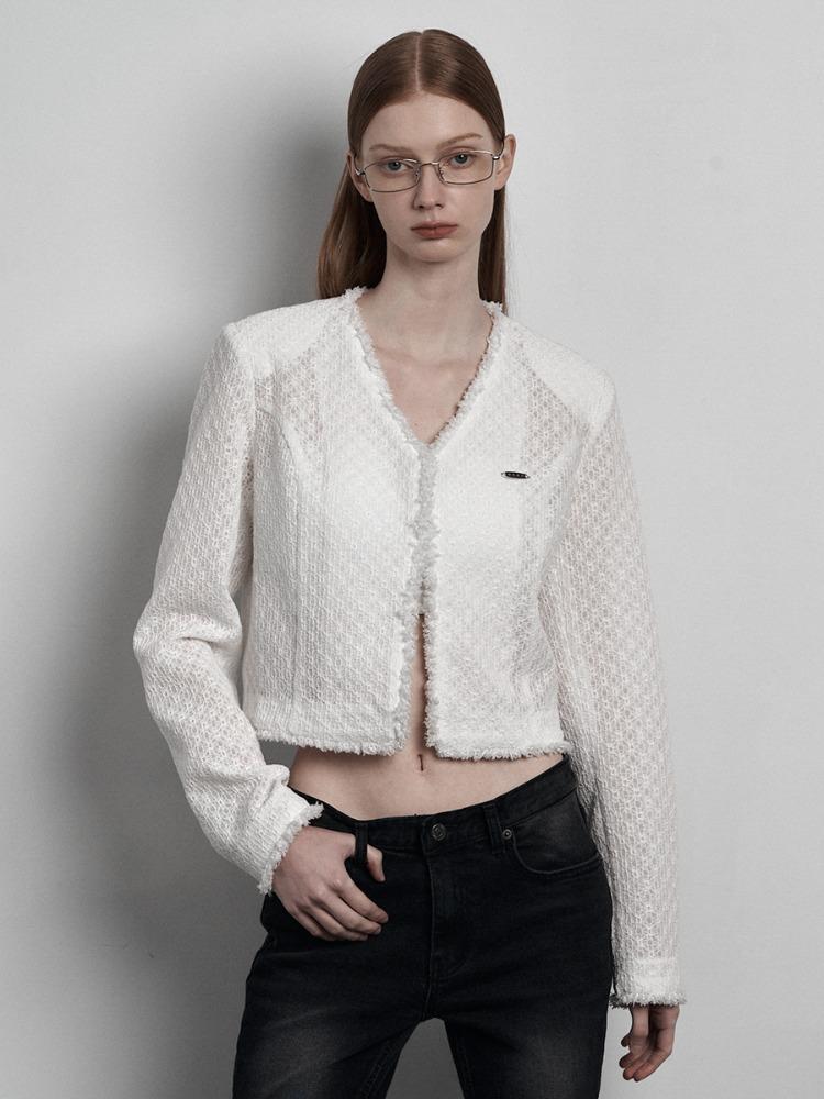 [mnem] sheer tweed jacket (white)