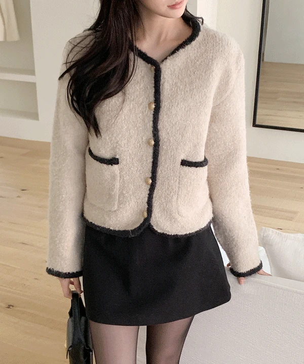 [wool] 코코넬 부클 배색 울니트 가디건 - 3color