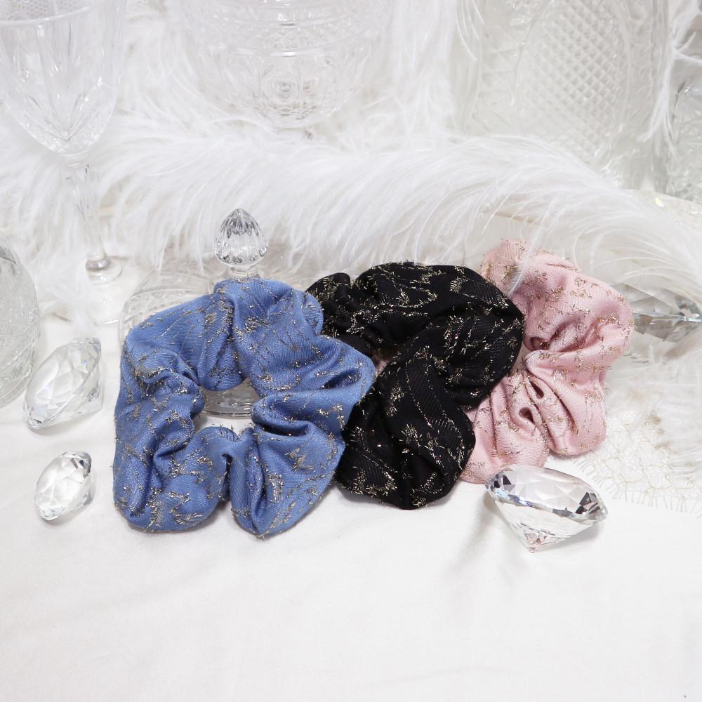 골드 글리터 웨이브 라인 스크런치(3color)