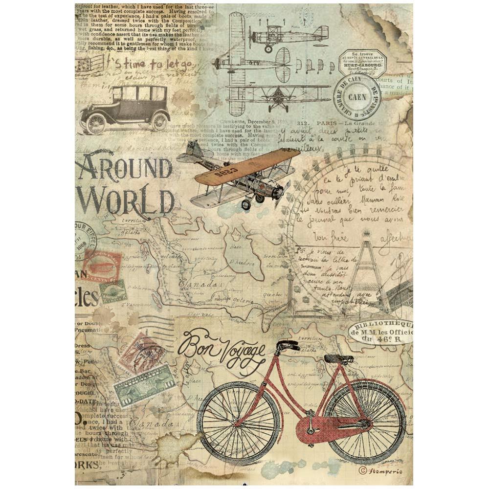 Stamperia 스탬페리아 Around the world bicycle A4 라이스 페이퍼 Rice paper packed