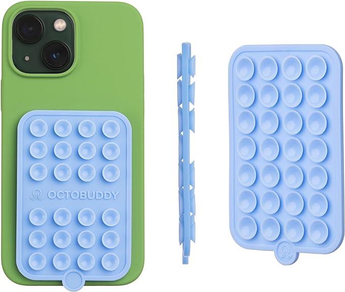 OCTOBUDDY - Silicone Double-Sided Suction Phone Case Detachable Mount - Hands-Free, Strong Grip Holder for Selfies & Videos - iPhone & Android Compatible - 2.5″ x 3.75″, Baby Blue Jay