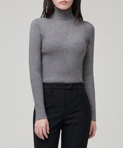 우먼즈 리브드 슬림 터틀 넥 니트 [미디엄 그레이]