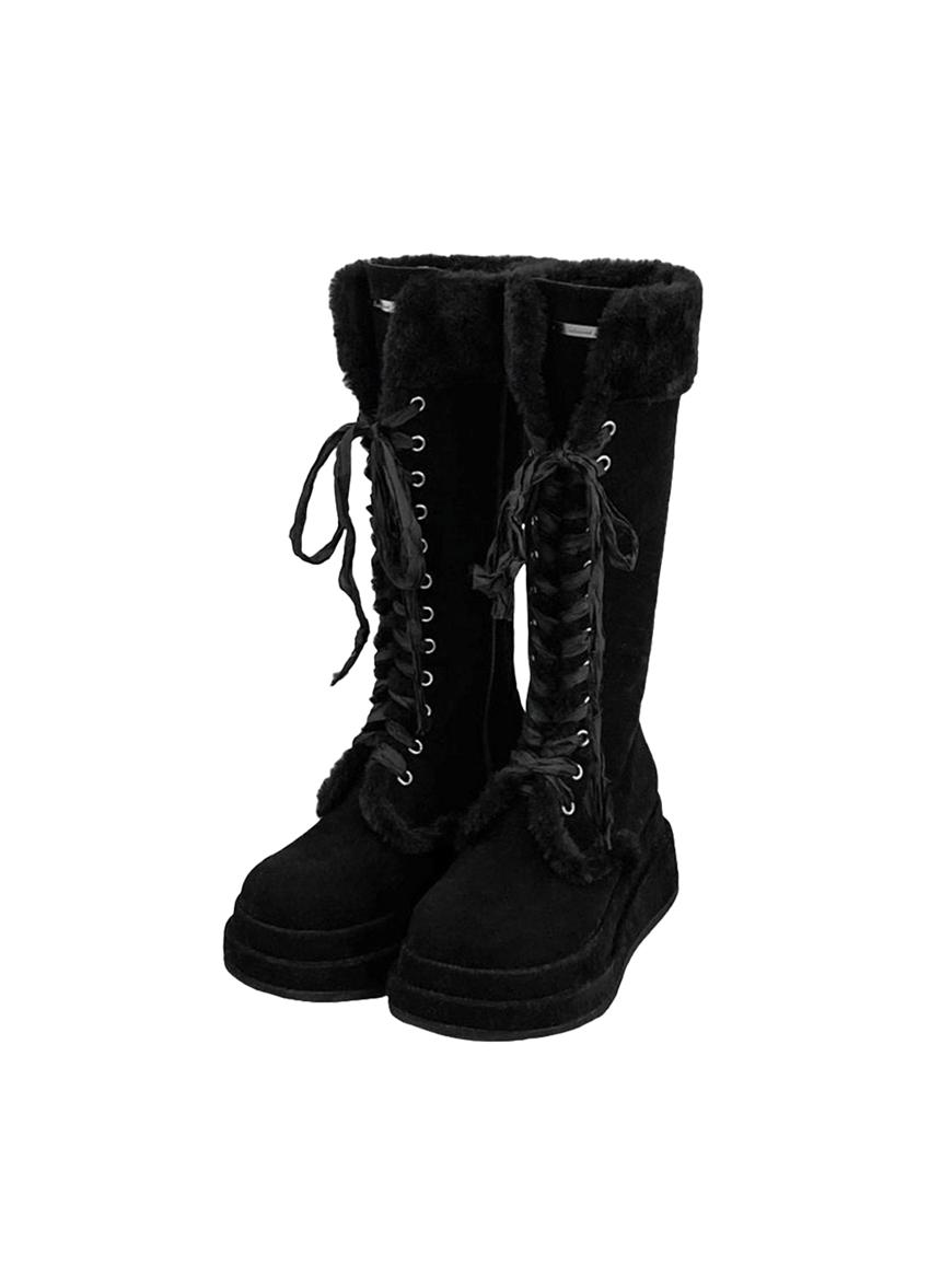루루서울 Winter Angel Fur Boots (Dark Black/Long)