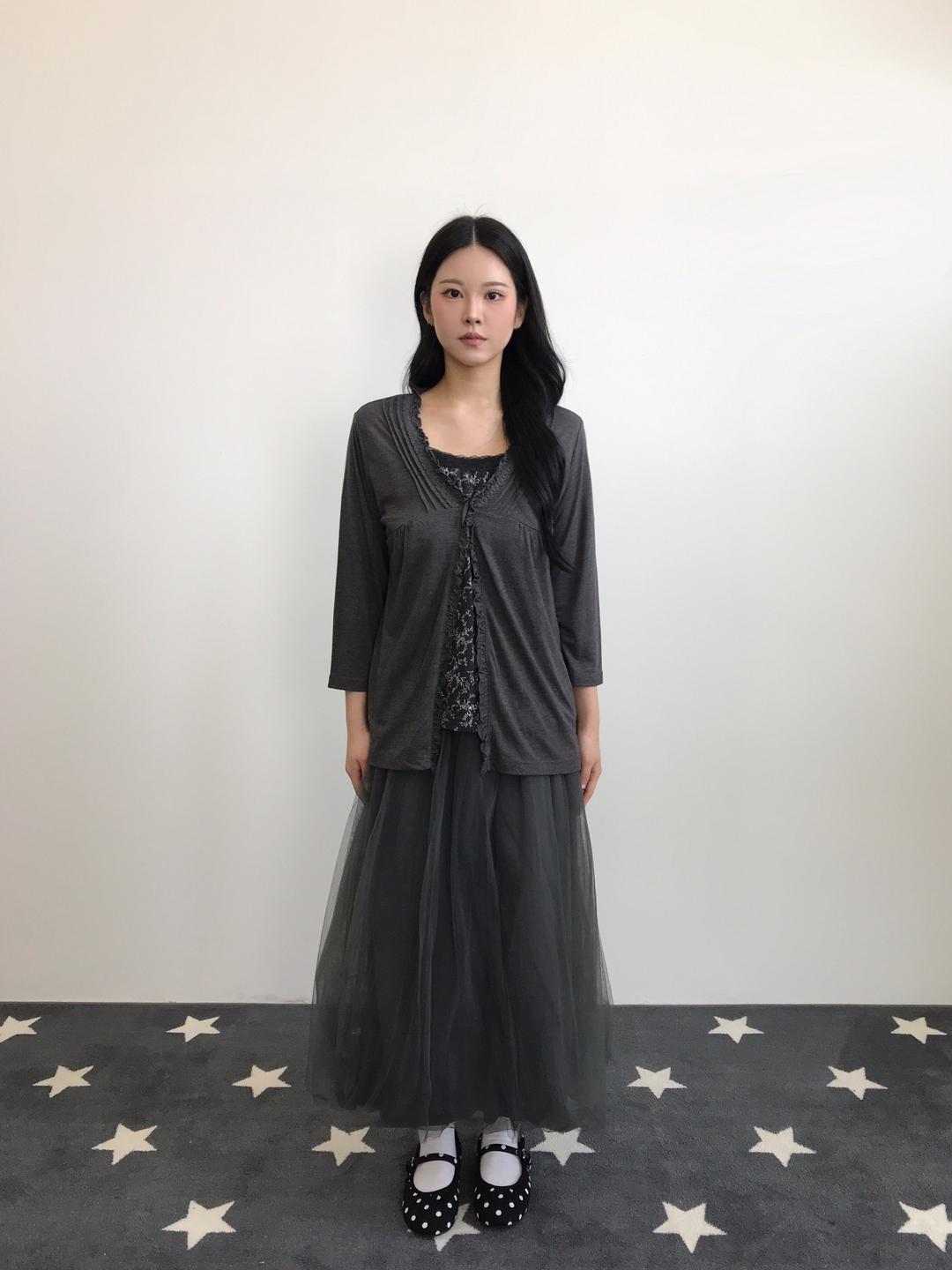 Jpn Grey Ruffle Trim Layered Top