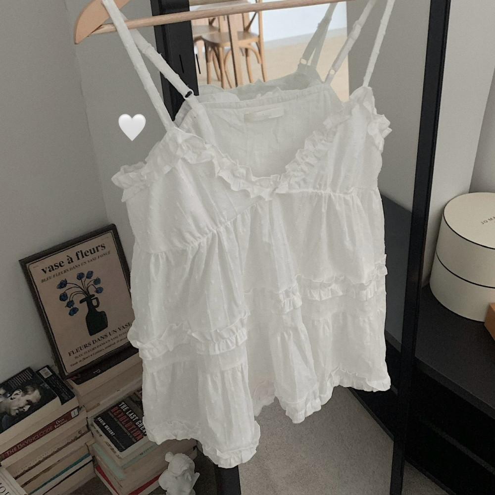 여성 브이 프릴 캉캉 펀칭 뷔스티에 블라우스