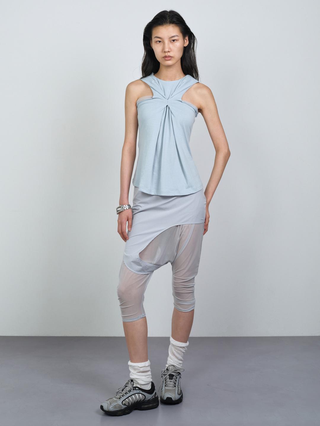 PINCHED HOODIE SLEEVELESS LIGHT BLUE