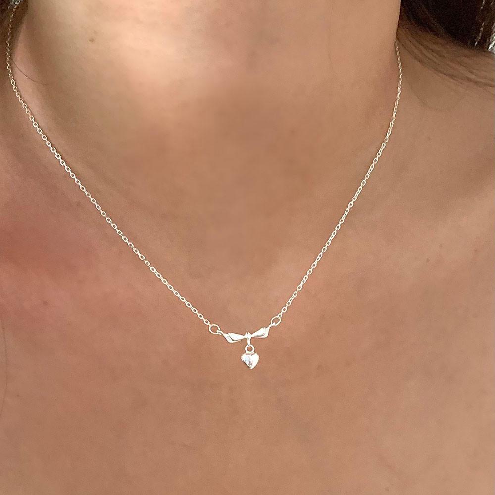 실버 925 리본하트목걸이 드롭은목걸이