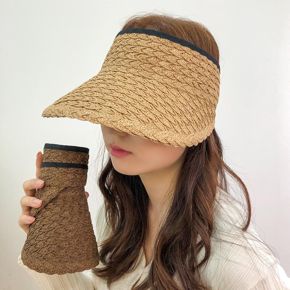 무브닝 라탄 라피아 여성 돌돌이 썬캡 햇빛 자외선 차단 밀집 돌돌이 모자