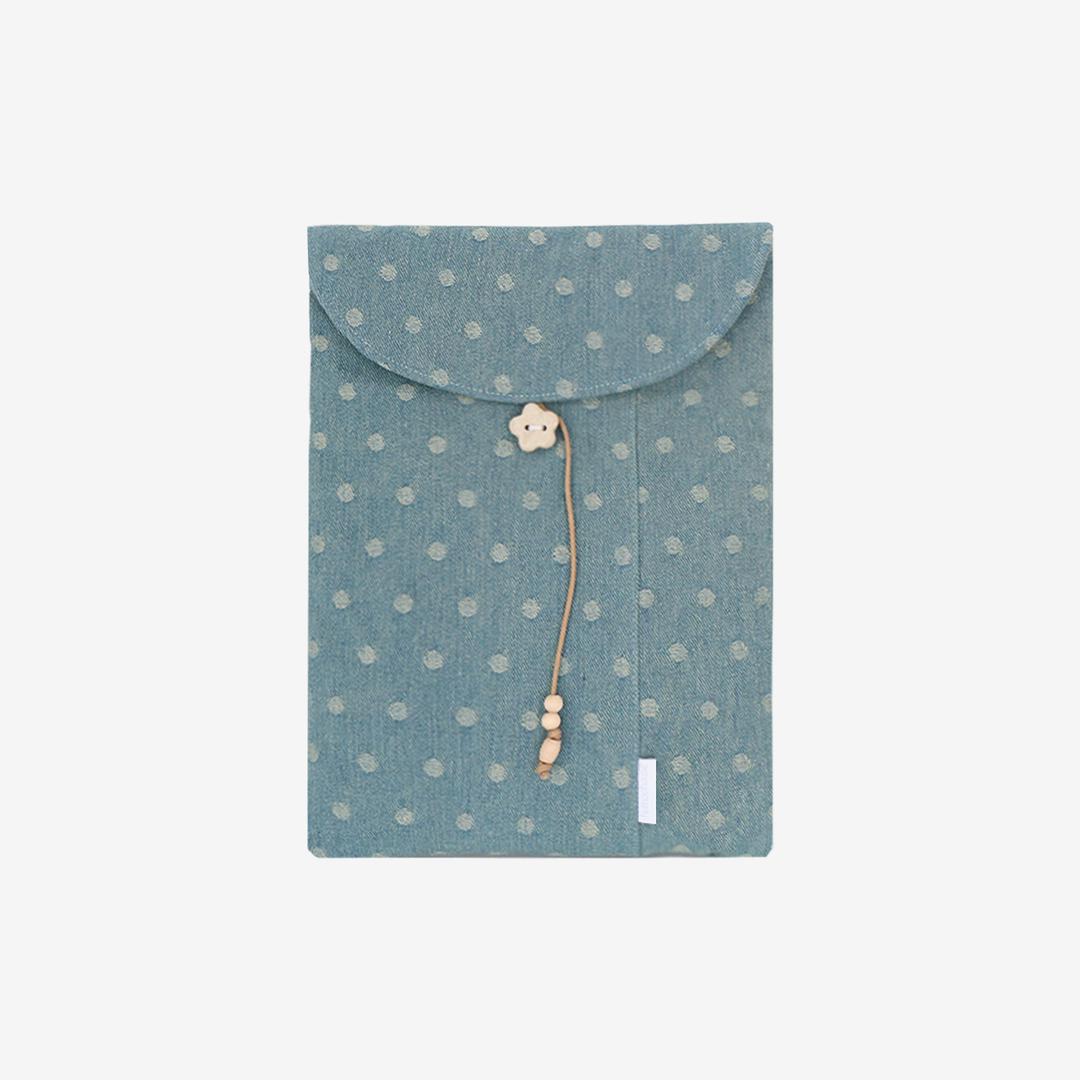 vintage blue dot denim laptop pouch