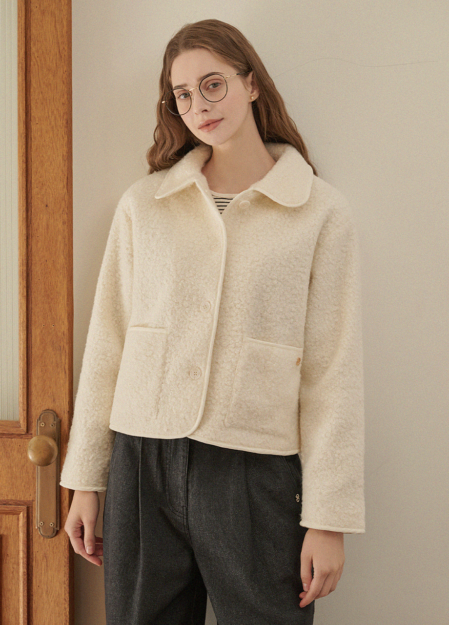 미케네 [44-120] Curly Boucle Collar Jacket 컬리 부클 카라 자켓(가을/봄/데일리룩/출근룩/데이트룩/캐주얼룩/하객룩/부클/카라/세미기장/빅사이즈/자체제작)