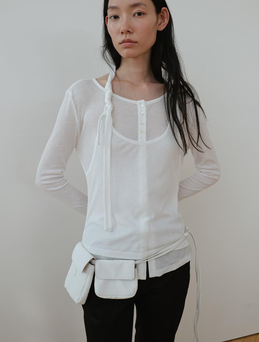 LAYERED BUTTON T-SHIRT [WHITE]