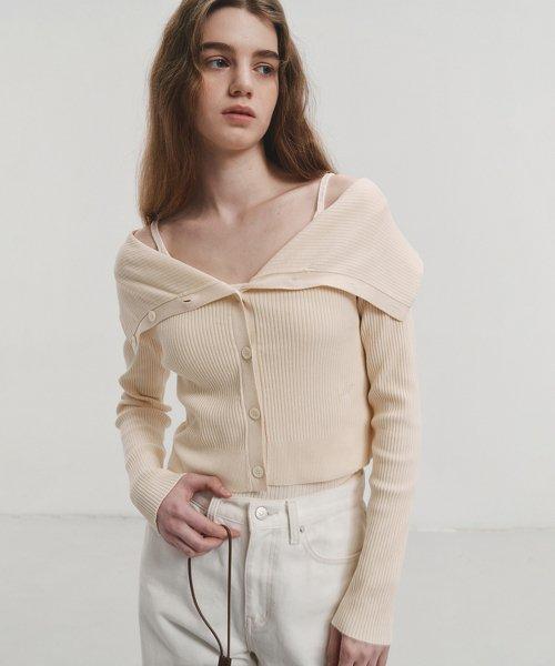 OFF-SHOULDER KNIT CARDIGAN CREAM_UDSW4A203CR
