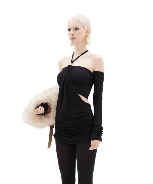 레이어 링 오프숄더 티 [블랙]