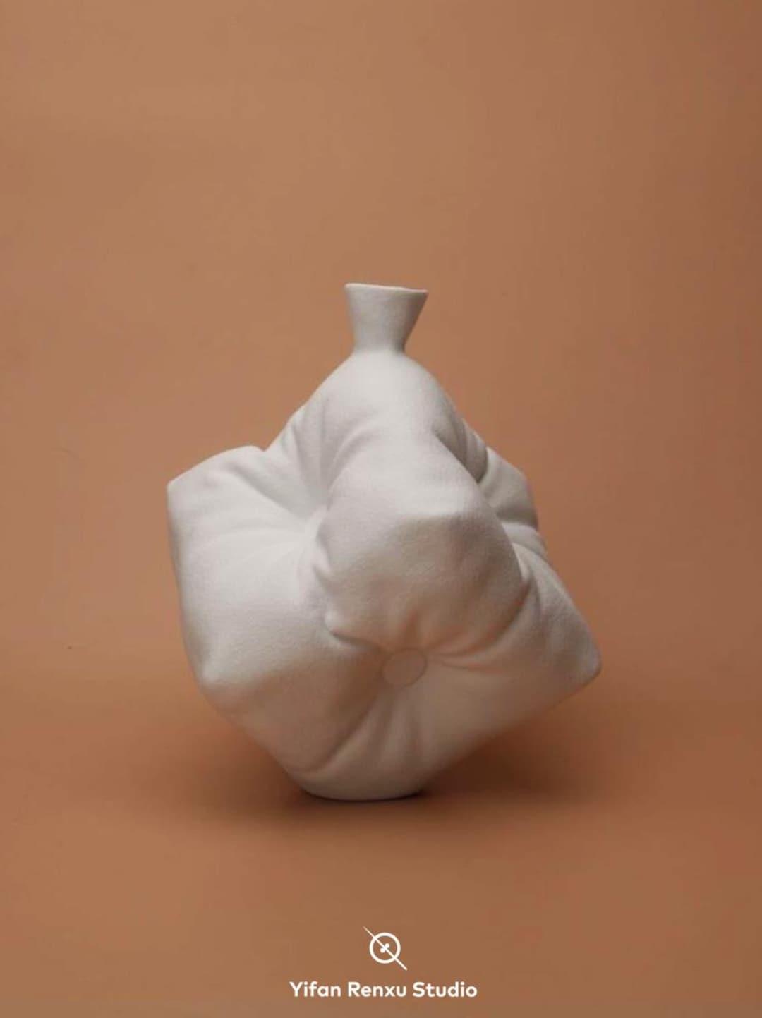 Large Dice Vase by Yifan Renxu Studio, Pillow vase collection - Matte/Sanded glaze