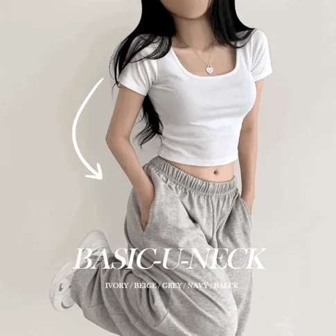 [인생핏/여리여리] 딜라잇 버터 유넥 크롭 반팔티