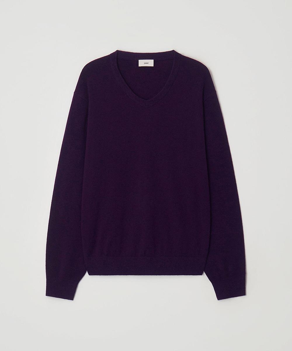 Relaxed Crop V-Neck Knit MAGENTA