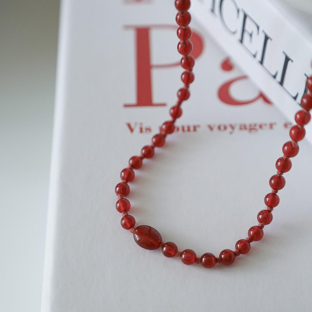 홍옥 4mm자만옥 원석 목걸이