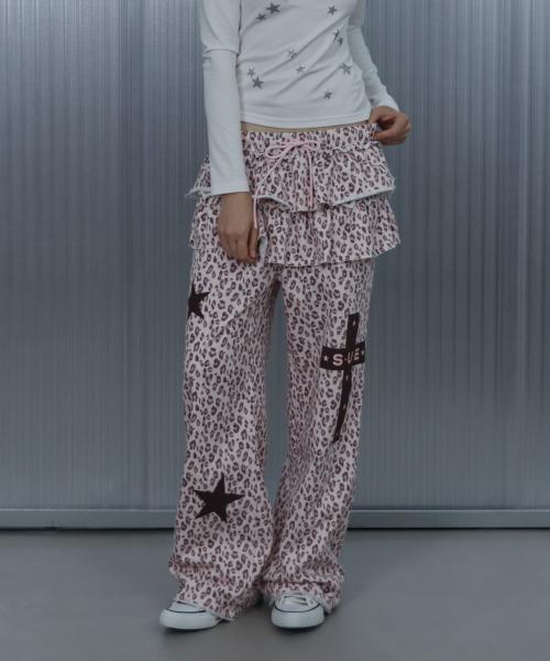 FRILL LEOPARD PRINT PANTS / PINK