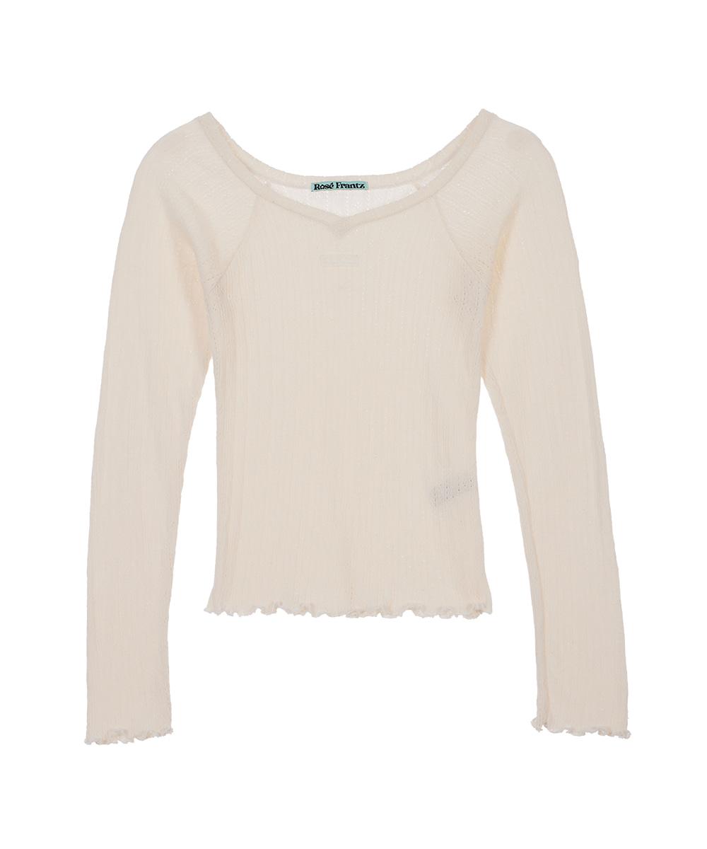 Lace Label V-Neck Long Sleeve [Ivory]