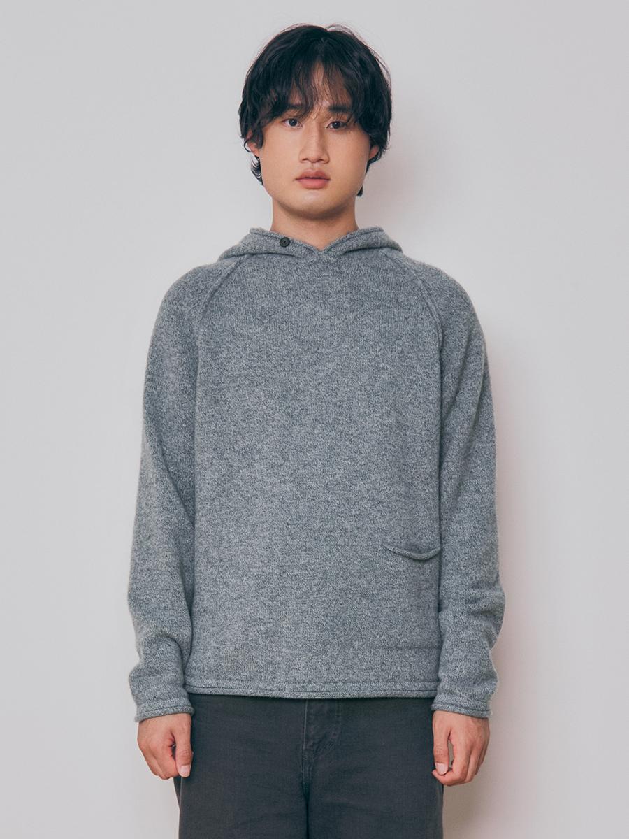 [MEN] SUPER FINE WOOL BUTTON HOODED TOP_Mint Grey
