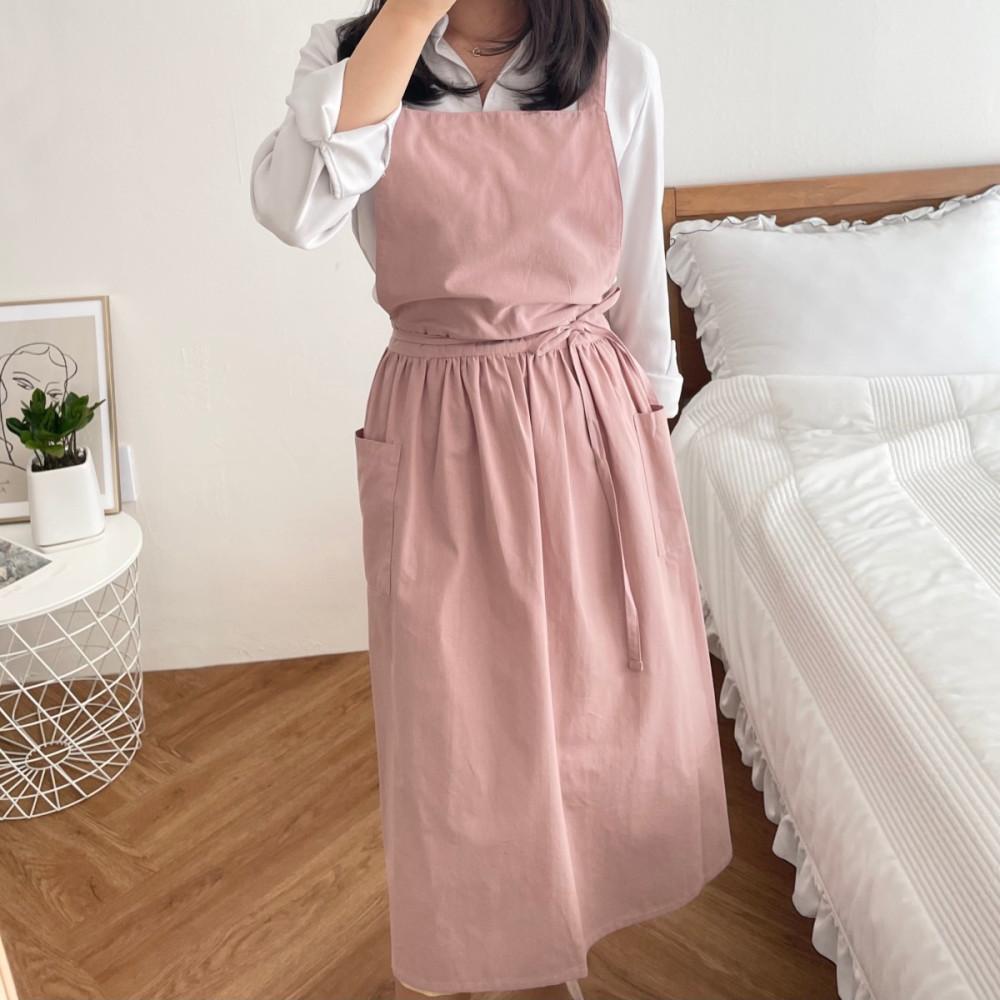 모네 방수 앞치마 어린이집 카페 미용 바리스타 원피스 린넨 예쁜 네일샵 앞치마 에이프런