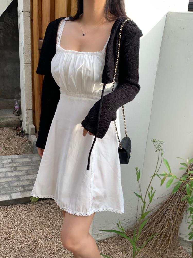 (당일) 셔링 레이스 나시 미니 원피스 (1color) 끈조절 레이어드 원피스