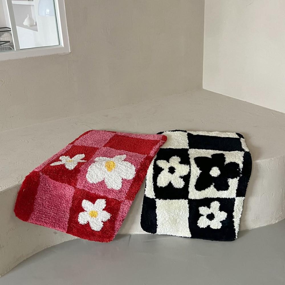 플라워 체커보드 발매트 러그 2color