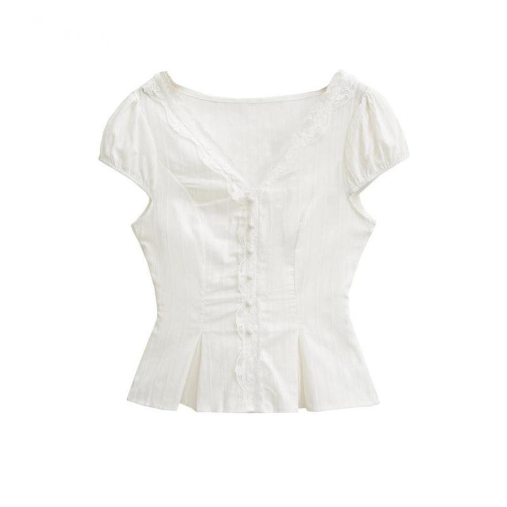 미레유 레이스 플리츠 블라우스 232215003