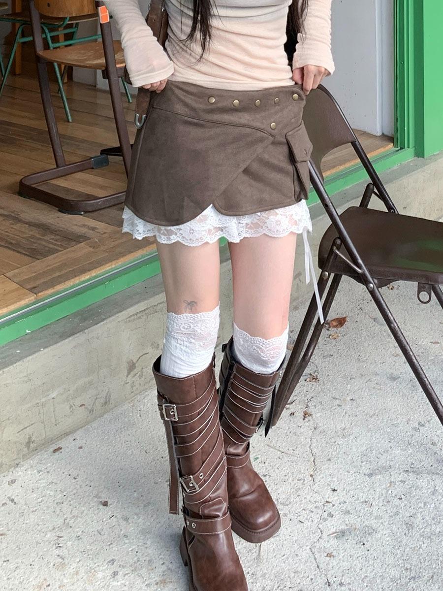 스웨이드 돗도 미니 랩스커트