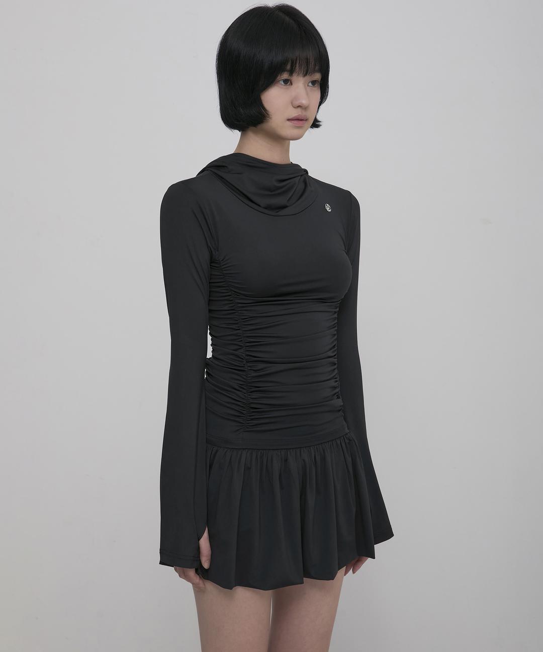 Hooded High Neck Long Dress (FL-185_Black)