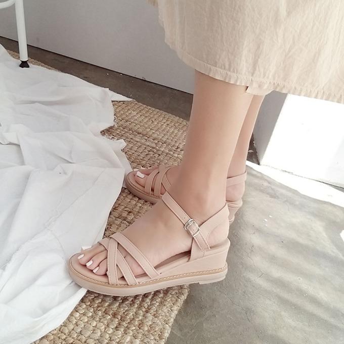 베러 3가지 타입 웨지힐 통굽 스트랩샌들