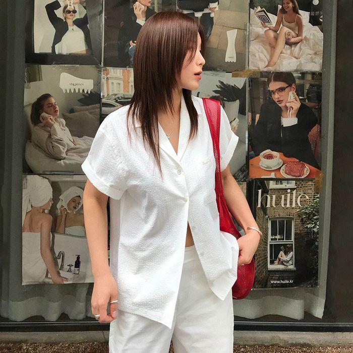 V-collar seersucker shirt KNSS03SH04_Ivory