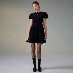 (오앨)COTTON VELVET PUFF DRESS_BLACK(23HOLIOL01-IM)