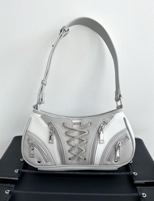 eyelet detail zipper shoulder bag