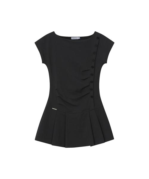 Pleats button mini onepiece BLACK
