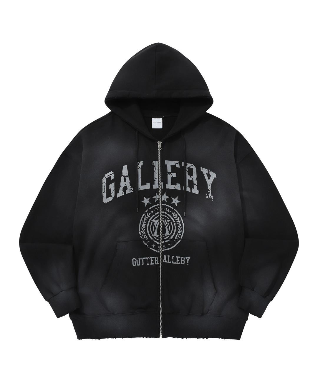 ARCH LOGO WASHED HOODIE ZIP-UP_BK