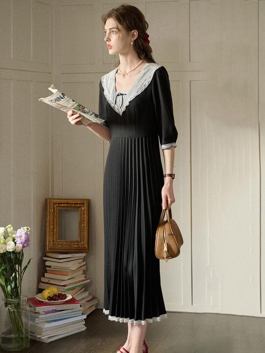 SR_Lapel pleated black dress