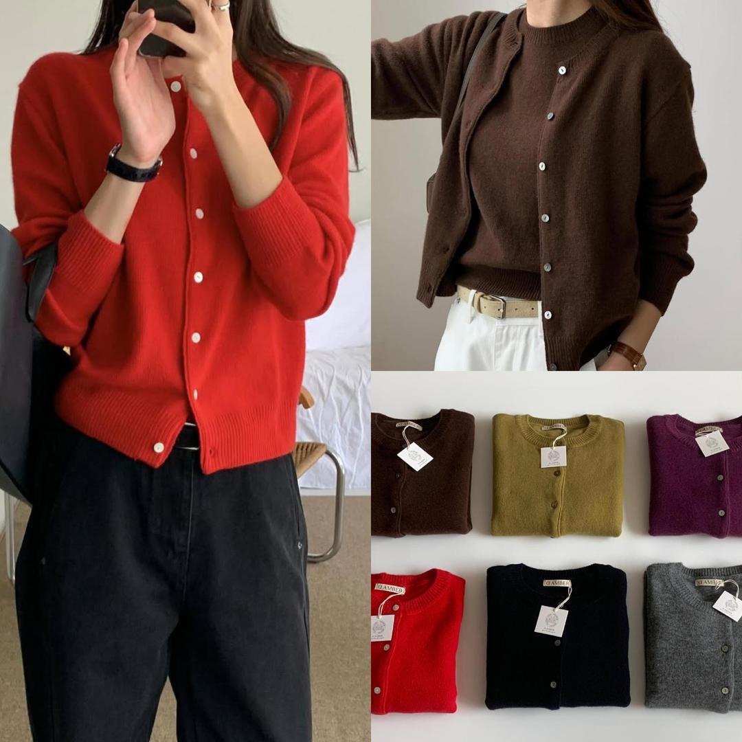 디어마이벨 (그레이퍼플올리브레드 당일) 디엠버 모어블럭 Y 가디건 여성 가을 캐시미어 라운드 가디건 6color