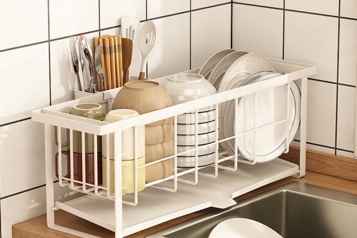 고리3개 증정! 자동 물빠짐 미니 식기건조대 1단 초슬림형 2colors