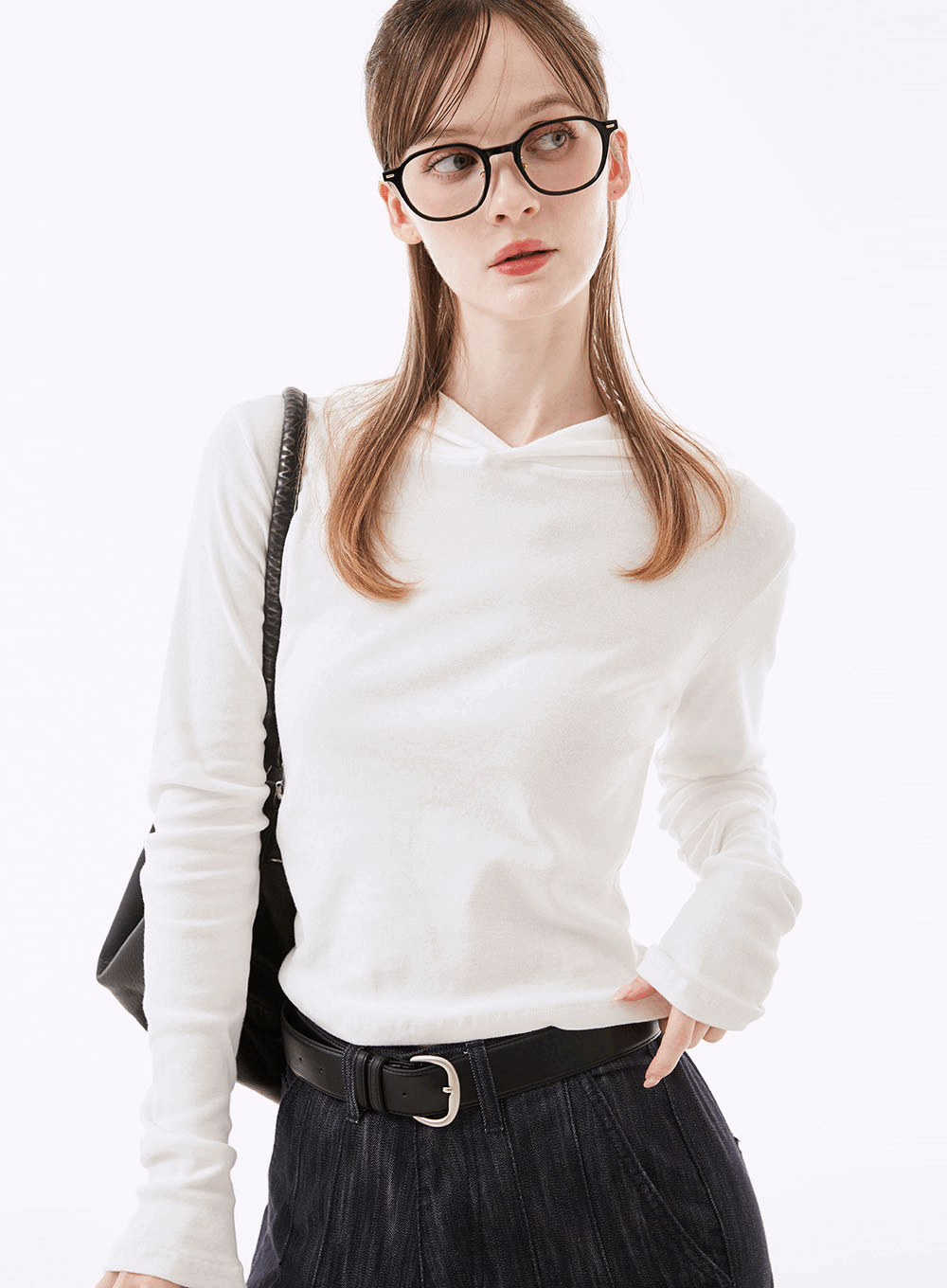 델린 베이직 슬림 후드 긴팔티