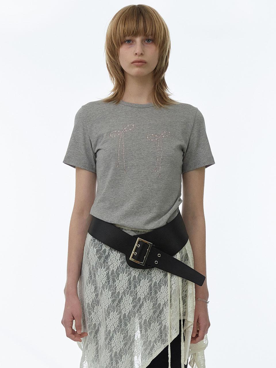 Pearl Ribbon T-shirt [Melange Gray]
