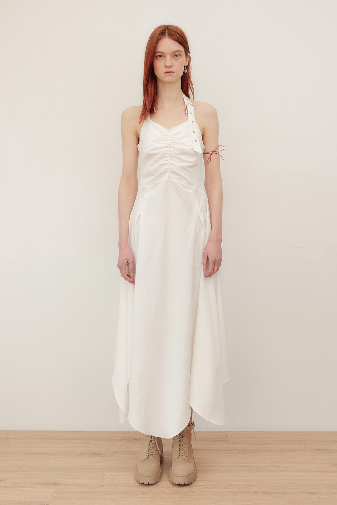 HALTER BELTED SLEEVELESS LONG DRESS - IVORY