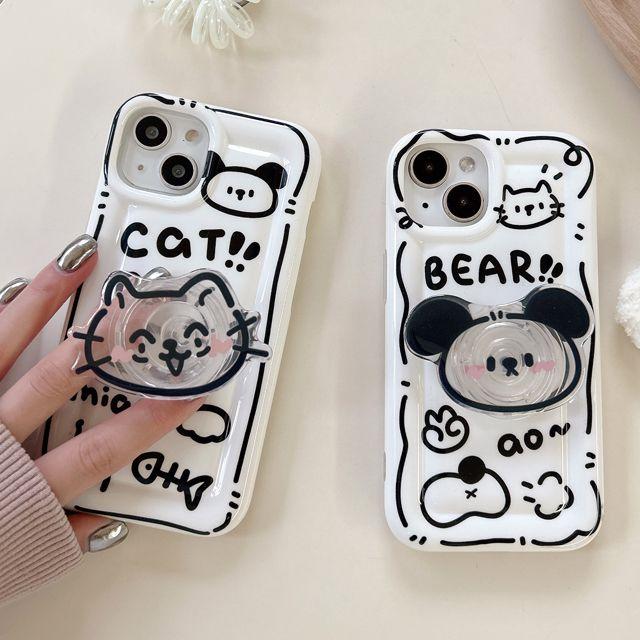 [그립톡세트] 스케치 귀여운 곰돌이 고양이 아이폰케이스 폰케이스 핸드폰 그립톡 케이스 프로 맥스