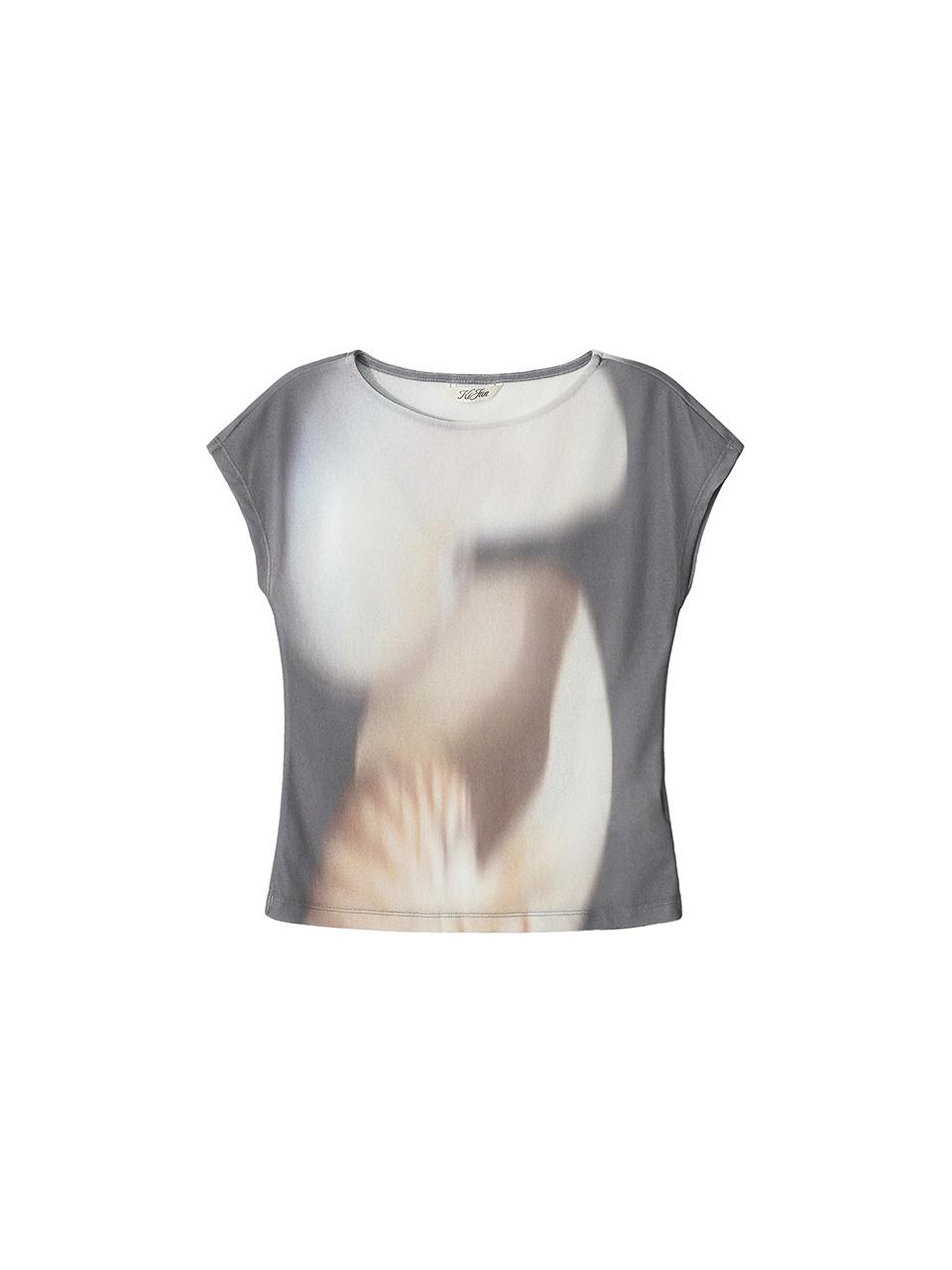 Print Cap Sleeve Top Charcoal