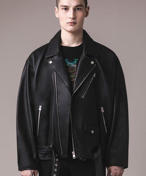 양가죽 슈퍼 오버핏 라이더 자켓  man-BK