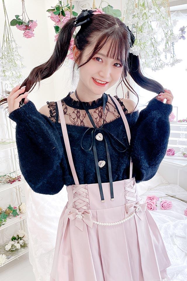 【MA*RS】【ありすちゃんコラボ】ハートボタン肩開きシャギーニット - ブラック size-F-Ma*rs WebStore by LiLimPark