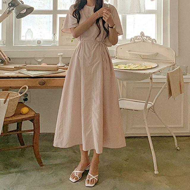 여름 데이트룩 라운드 반팔 A라인 플레어 롱원피스/라네인롱원피스